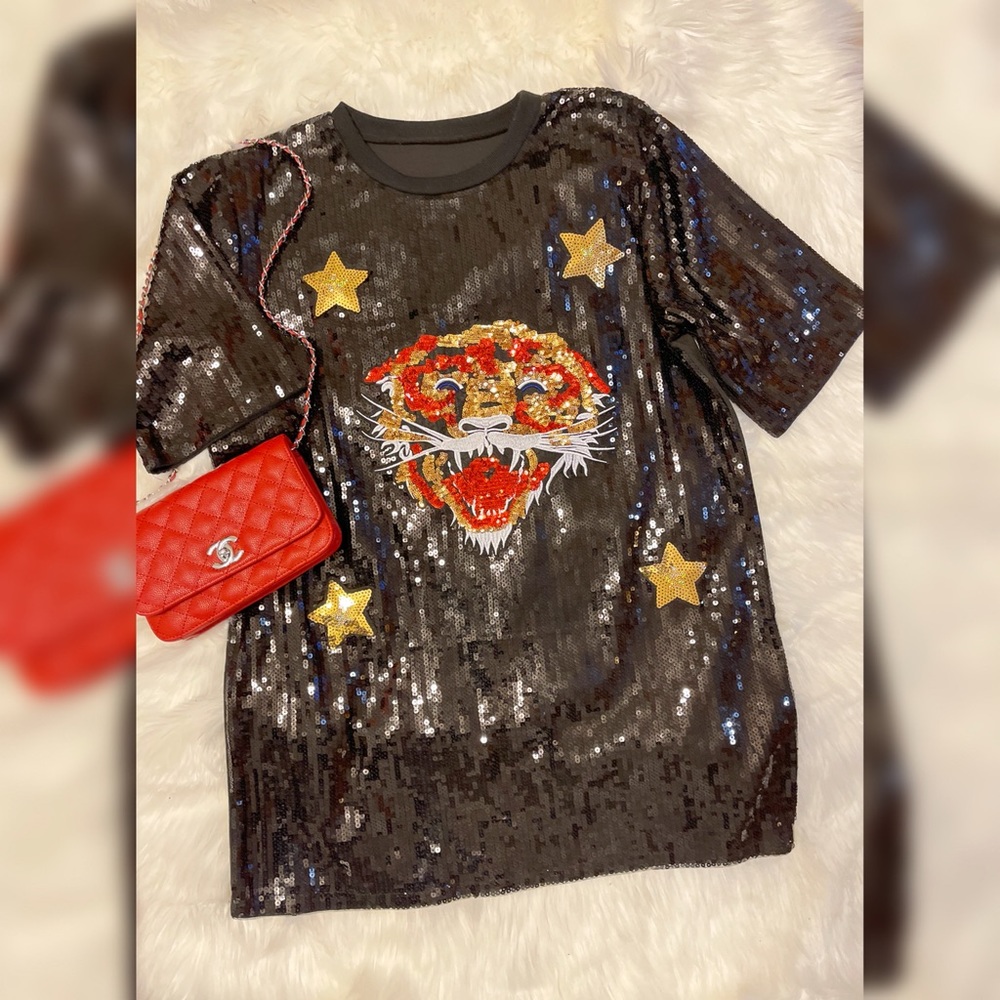 Glamorous Black Sequin Shirt Dress😍🔥🧨